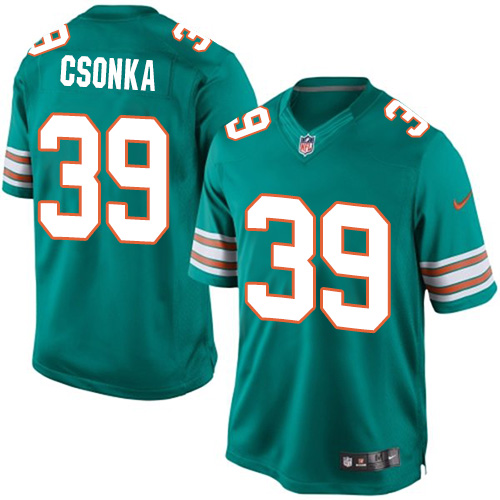 Youth Elite Larry Csonka Nike Jersey Aqua Green Alternate - #39 NFL Miami Dolphins